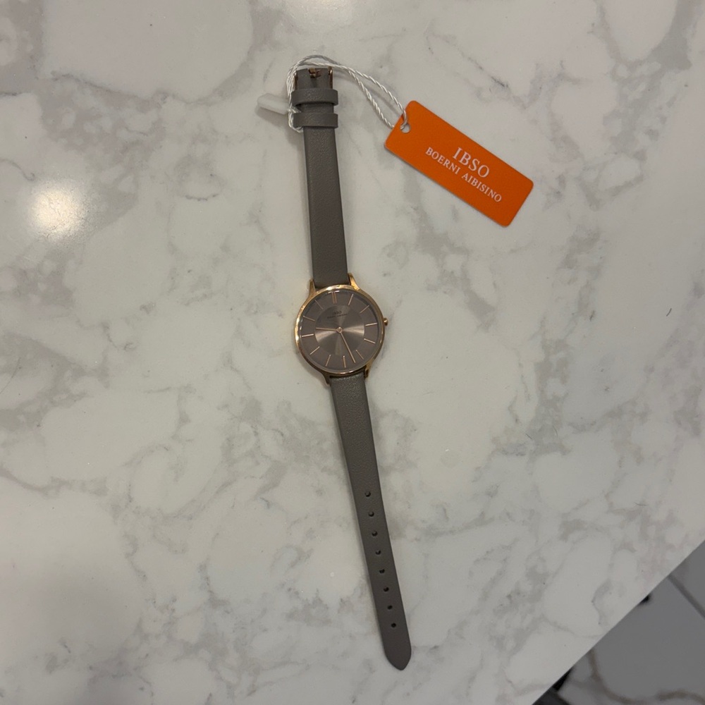 ⌚ IBSO Boerni Aibisino Quartz Watch – Gray Strap – Rose Gold Case – New w/ Tag